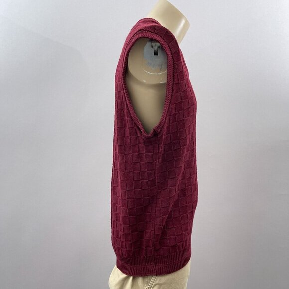 Vintage 90s Maroon Sleeveless V-Neck Sweater Vest Pullover Checkered Textured M - Picture 9 of 9
